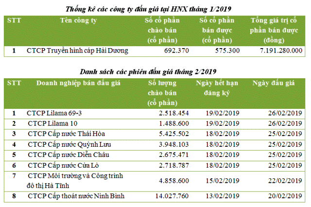 Đấu giá tháng 1/2019 trên HNX: Bán hết 83% khối lượng cổ phần