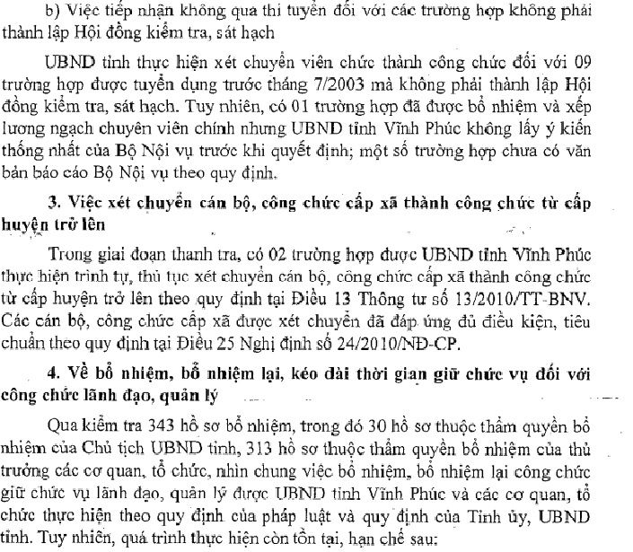 Vĩnh Phúc bổ nhiệm nhiều cán bộ thiếu tiêu chuẩn