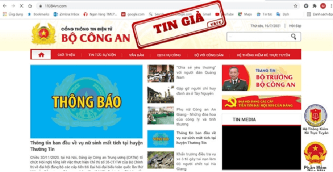 Cảnh báo về website giả mạo Cổng thông tin điện tử Bộ công an