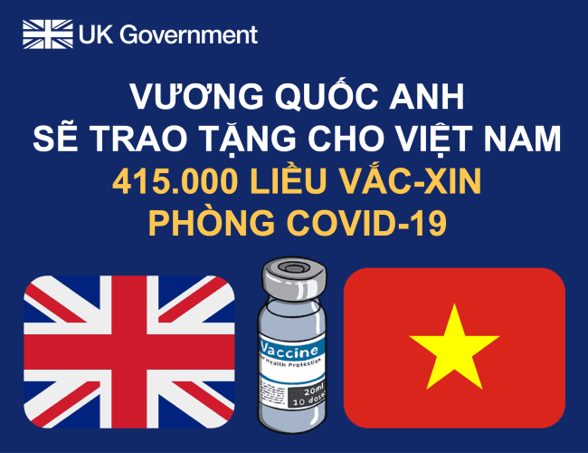 Vương quốc Anh sẽ trao tặng 415.000 liều vắc-xin phòng COVID-19 cho Việt Nam