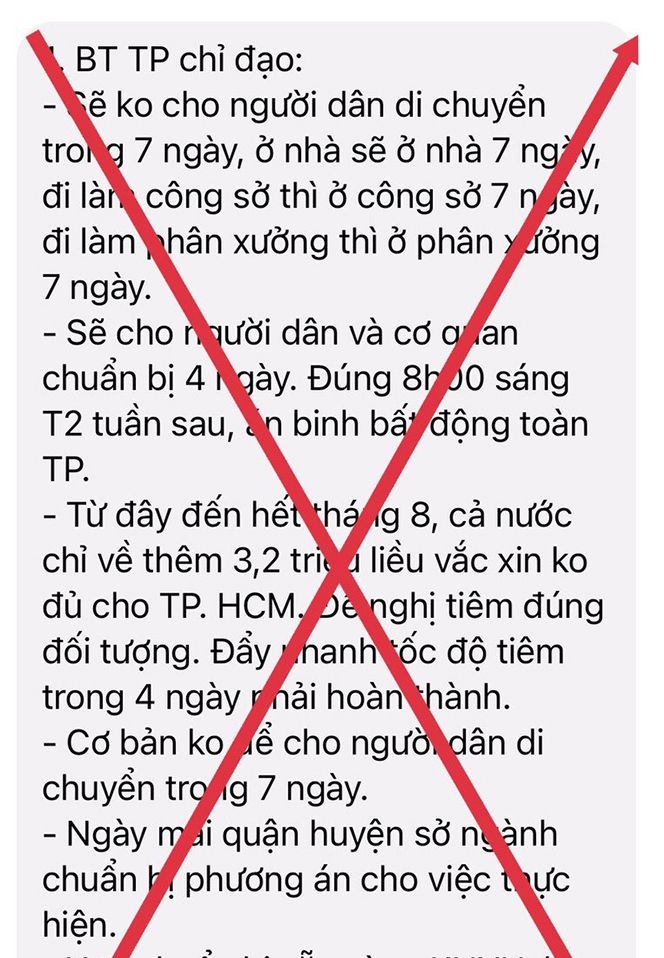 Thông tin "không cho người dân di chuyển trong 7 ngày" là giả mạo