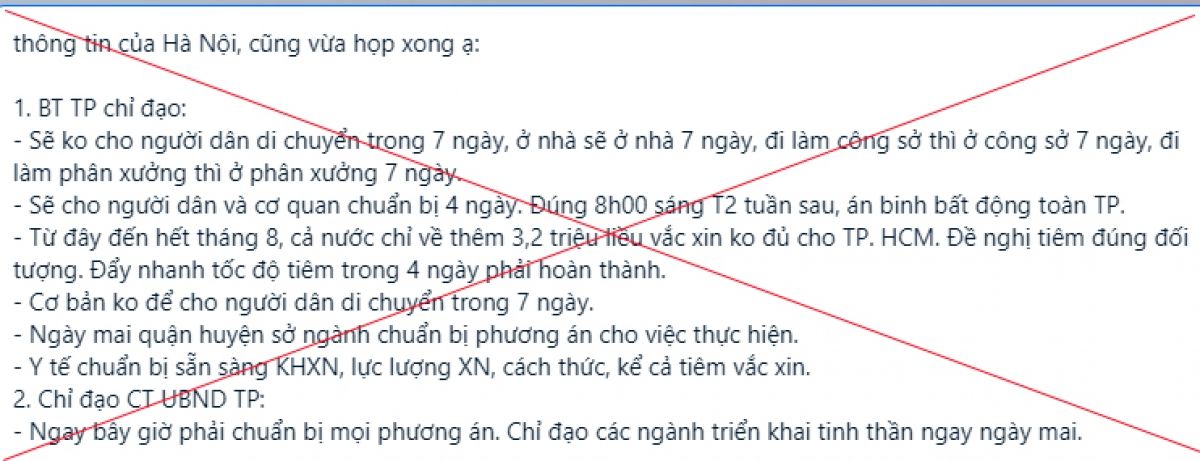 Hà Nội bác bỏ thông tin: “Không cho người dân di chuyển trong 7 ngày”