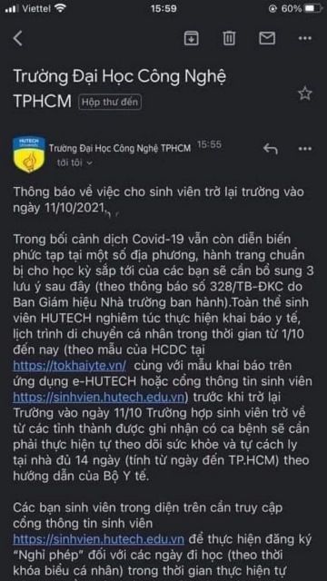 Không có việc ĐH Công nghệ TP.HCM cho sinh viên trở lại trường.