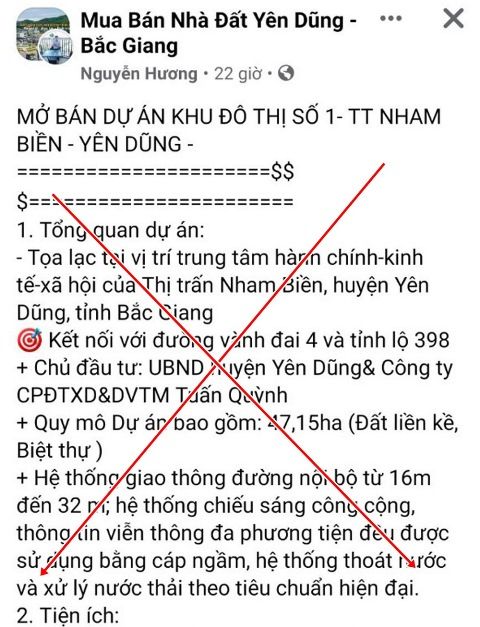 Bắc Giang: Xử phạt đăng tin sai sự thật về mua bán bất động sản