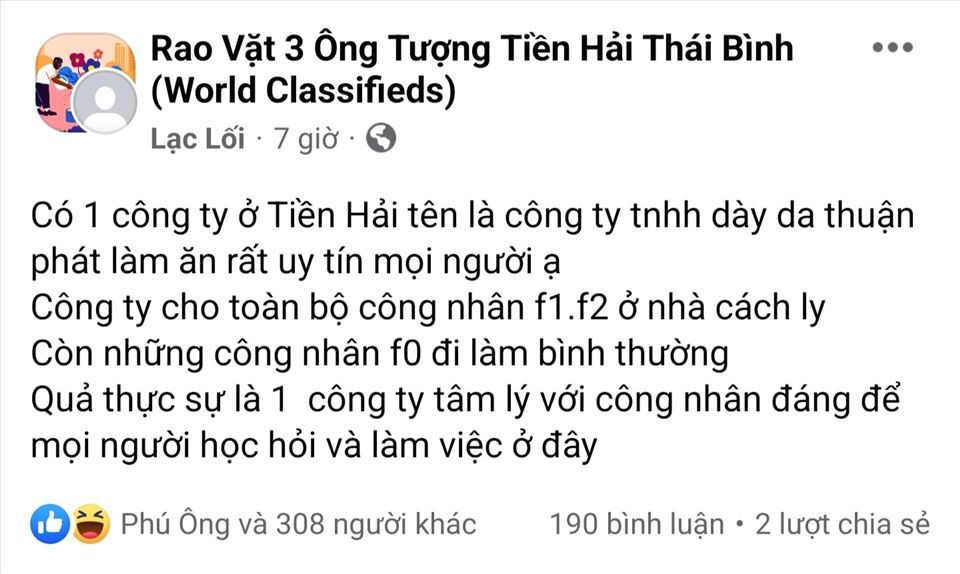 Thái Bình: Thực hư thông tin "F0 đi làm, F1, F2 ở nhà cách ly"?