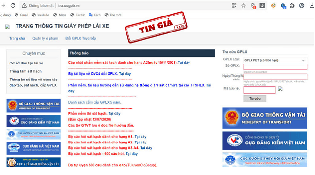Xử lý các website giả mạo trang thông tin điện tử Giấy phép lái xe
