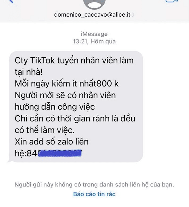 Cảnh báo các hình thức nhắn tin tuyển nhân viên để lừa đảo
