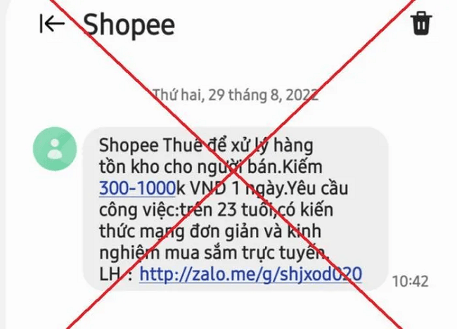 Giả mạo Shopee tuyển dụng với mức lương cao 