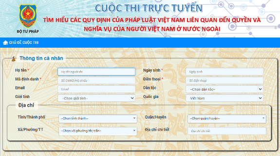 Cuộc thi trực tuyến “Tìm hiểu các quy định của pháp luật liên quan đến quyền và nghĩa vụ của người Việt Nam ở nước ngoài”