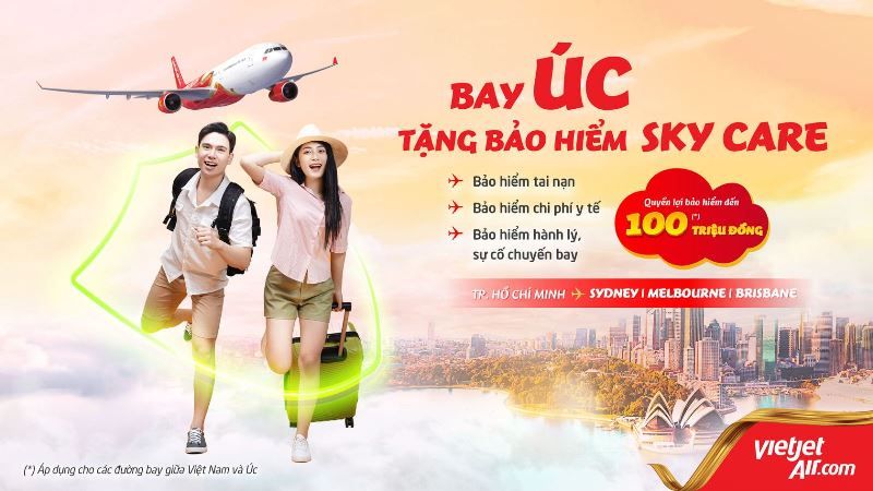 Vietjet tặng bảo hiểm toàn diện Sky Care cho tất cả đường bay đến Úc