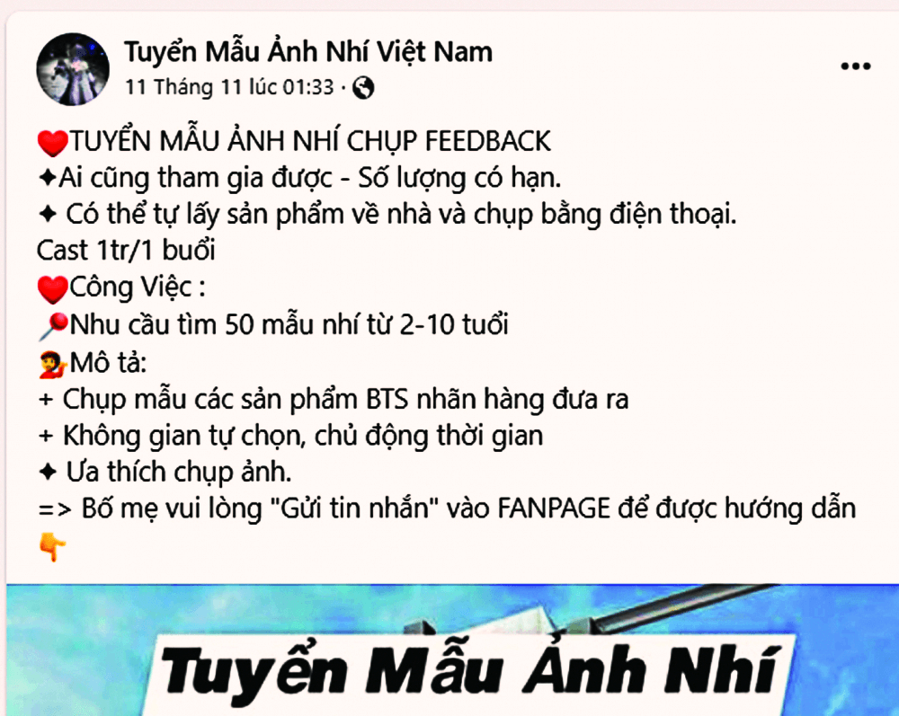 Cảnh giác với chiêu trò "Tuyển người mẫu nhí"