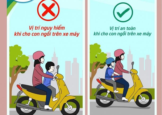 Thận trọng khi chở trẻ nhỏ bằng xe máy 