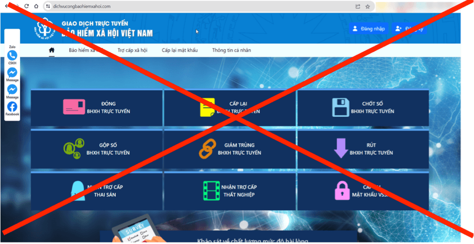Cảnh báo trang web giả mạo Cổng dịch vụ công ngành BHXH Việt Nam
