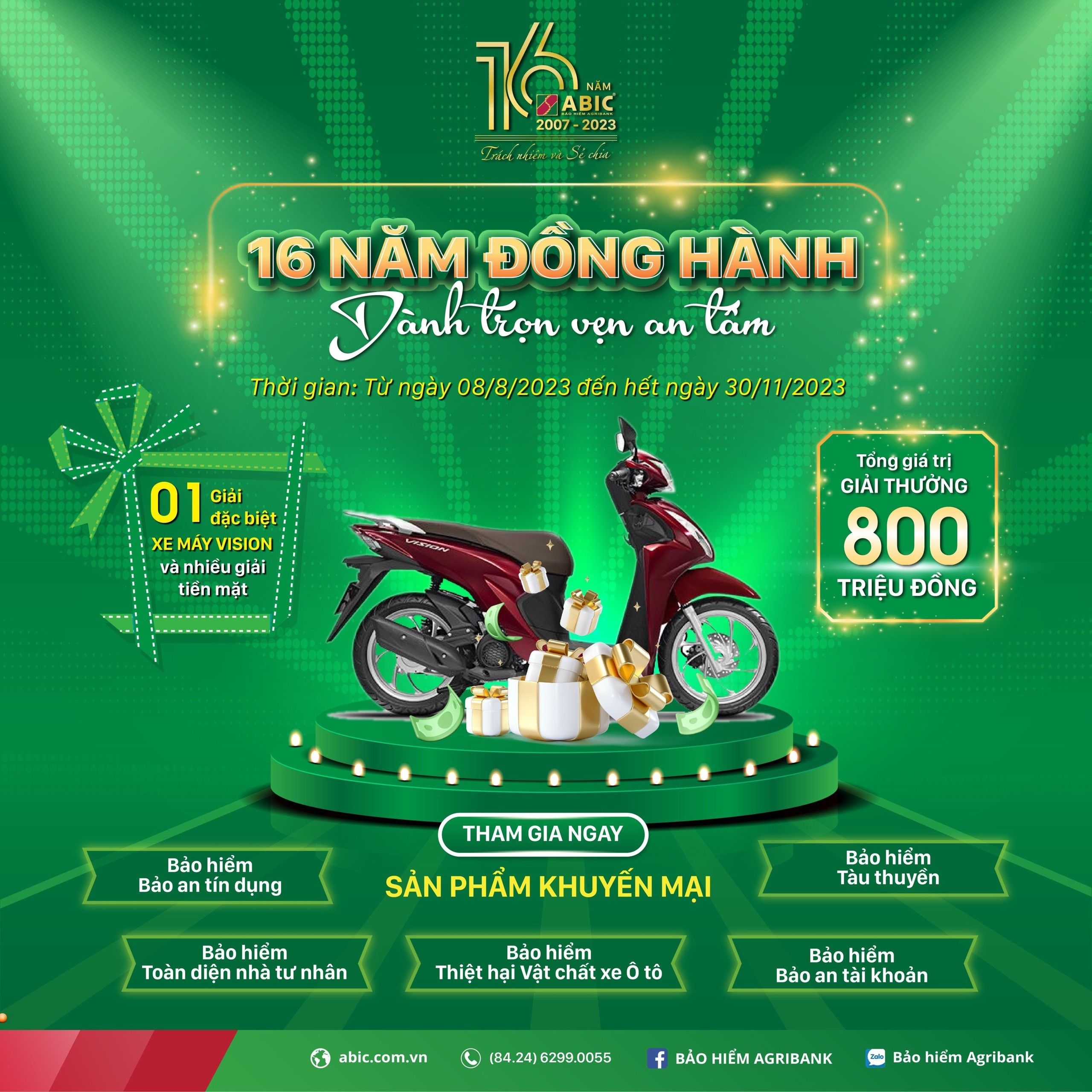 Bảo hiểm Agribank kỷ niệm 16 năm thành lập với chương trình khuyến mại hấp dẫn