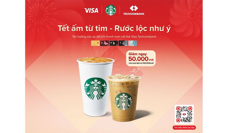 Techcombank hợp tác cùng Starbucks VietNam đem "Tết ấm từ tim- Rước lộc như ý" tới khách hàng