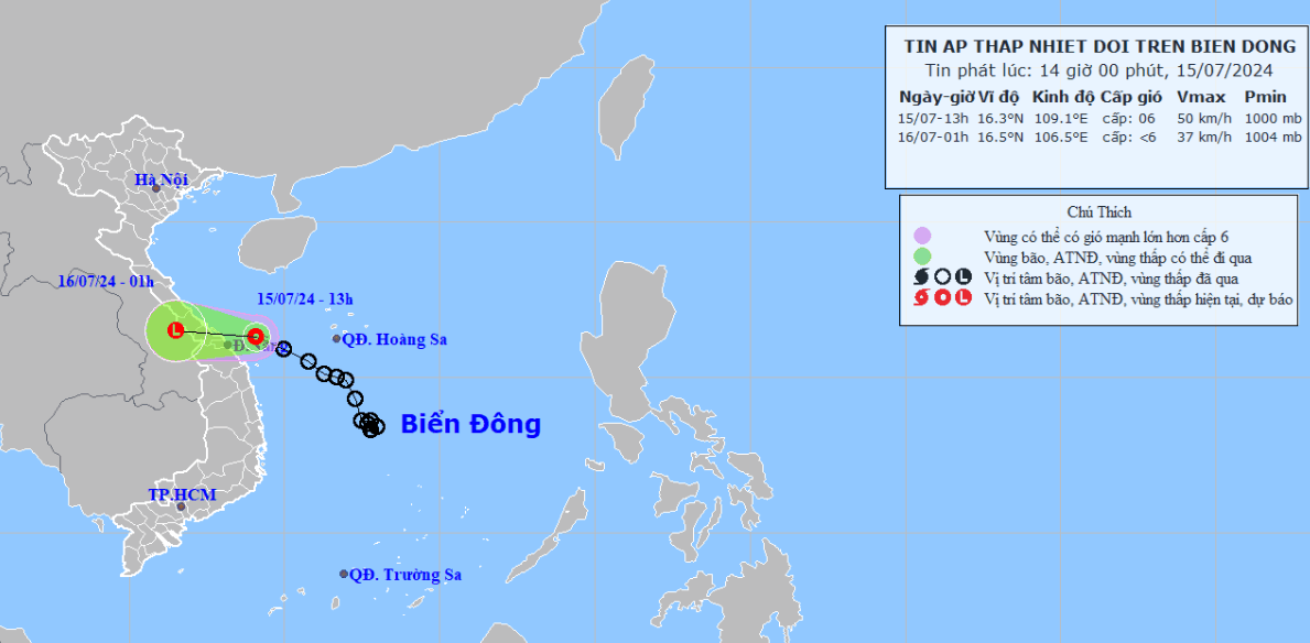 Áp thấp nhiệt đới tiến đến vùng biển Quảng Trị - Quảng Nam
