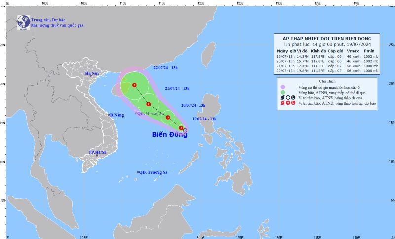 Xuất hiện áp thấp nhiệt đới trên Biển Đông