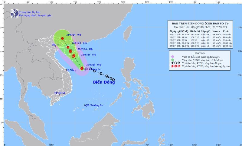 Áp thấp nhiệt đới mạnh lên thành bão số 2