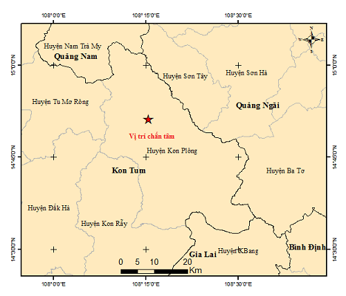 Liên tiếp 5 trận động đất tại tỉnh Kon Tum