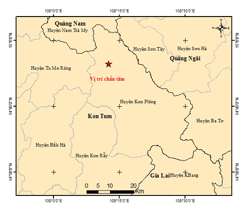Liên tiếp 3 trận động đất xảy ra trong vòng một giờ tại Kon Tum