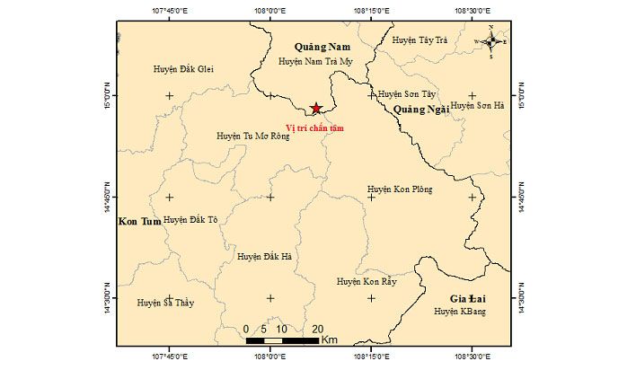 Liên tiếp 3 trận động đất xảy ra tại Kon Tum và Quảng Nam