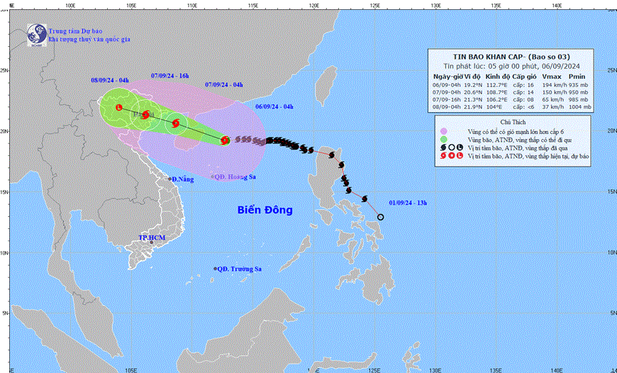 Bão số 3 mạnh cấp 16, cách Quảng Ninh 620 km