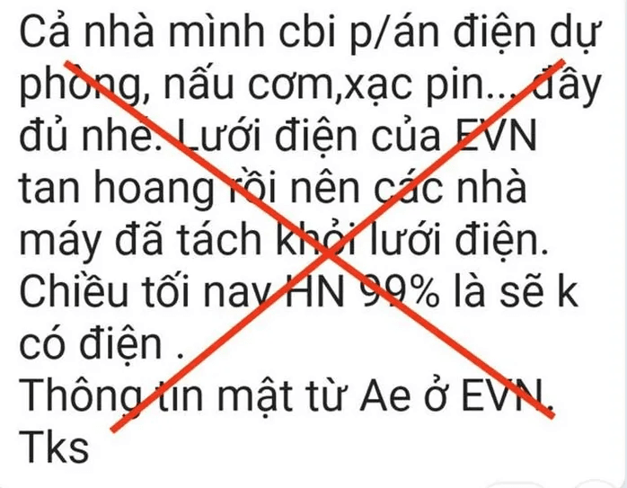 EVN cảnh báo tin giả "lưới điện tan hoang, 99% mất điện"