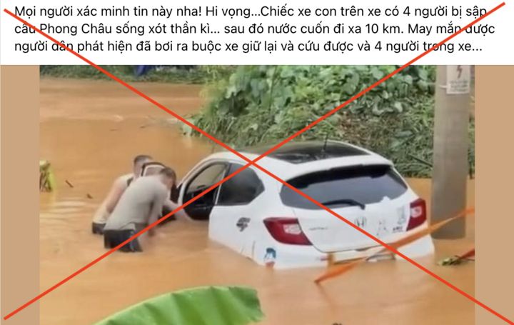 Thông tin "cứu 4 người trong ô tô rơi từ cầu Phong Châu" là tin giả