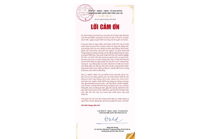 Lào Cai cảm ơn trong việc khắc phục hậu quả do hoàn lưu cơn bão số 3 