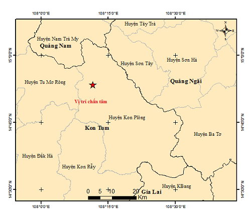 Kon Tum: Xảy ra 3 trận động đất liên tiếp trong một buổi chiều