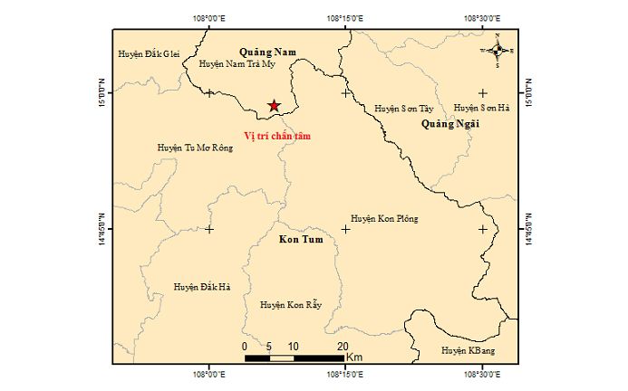 Quảng Nam, Kon Tum liên tiếp xảy ra 4 trận động đất