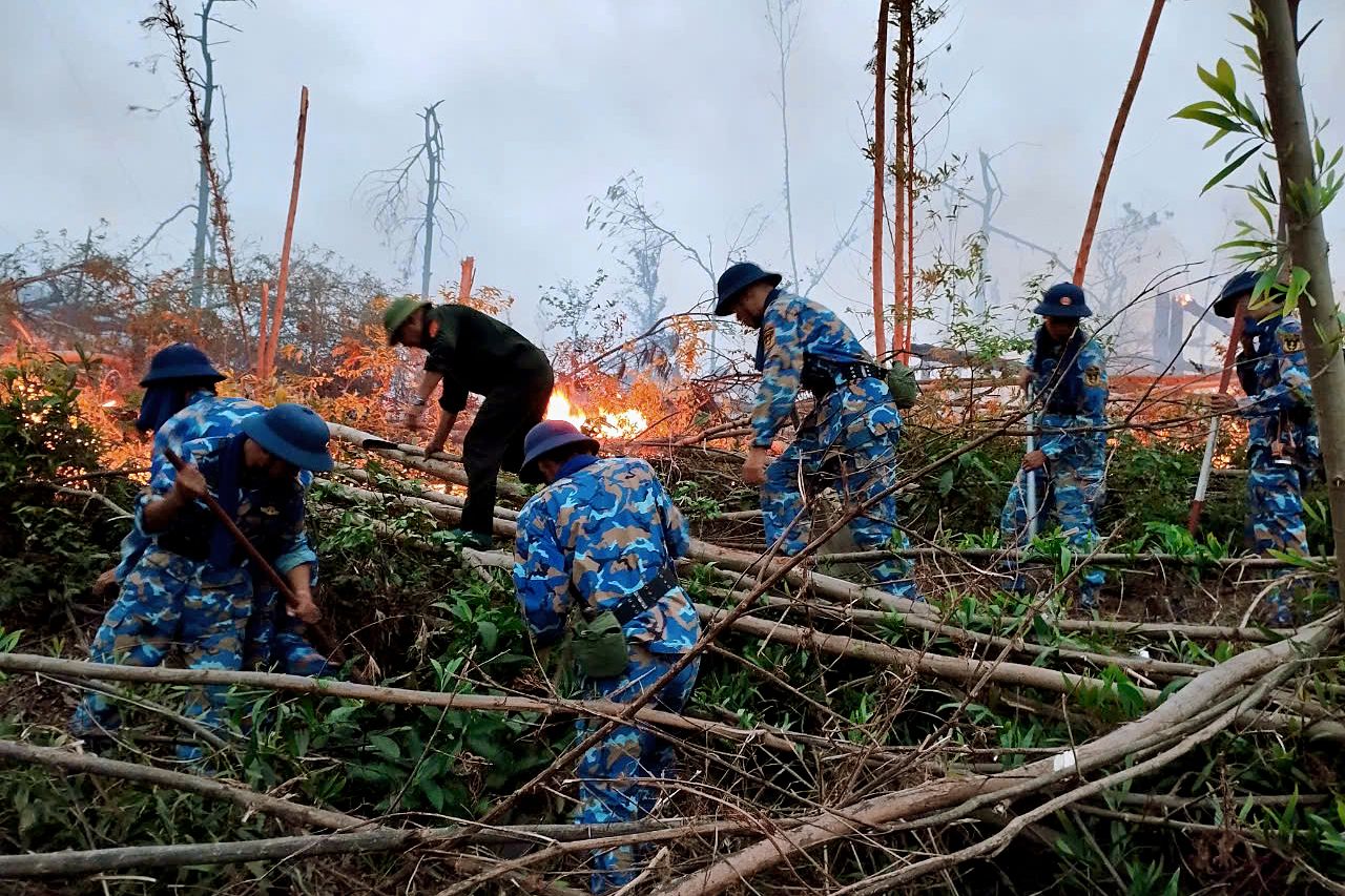 Cán bộ, chiến sĩ Lữ đoàn 147 tham gia chữa cháy rừng tại Quảng Ninh