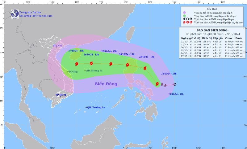 Bão số 6 vào Biển Đông sẽ giật cấp 14, gây mưa dông và gió mạnh