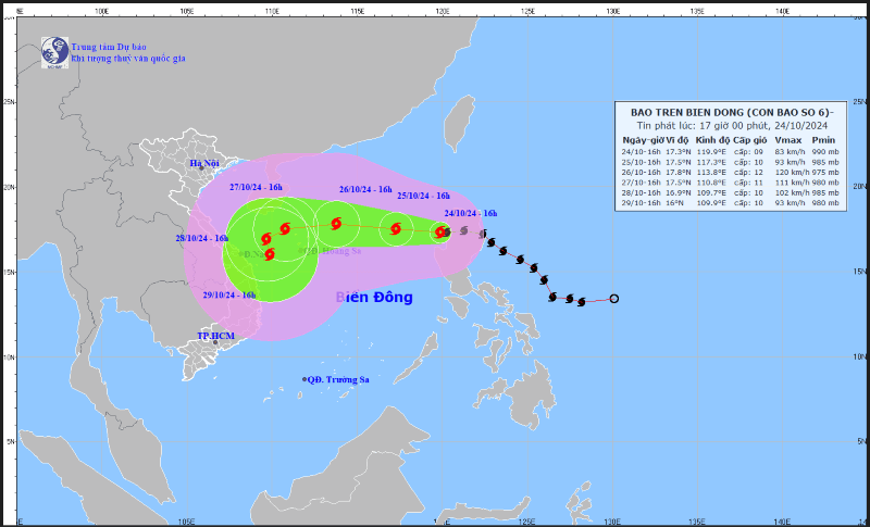 Bão Trà Mi đi vào Biển Đông, trở thành cơn bão số 6 năm 2024