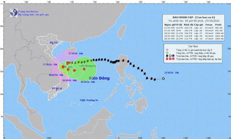 Bão số 6 cách Đà Nẵng khoảng 110 km, gây mưa lớn nhiều khu vực