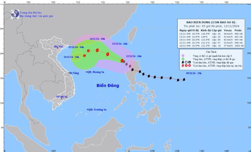 Bão Toraji giật cấp 12 vào Biển Đông thành cơn bão số 8 