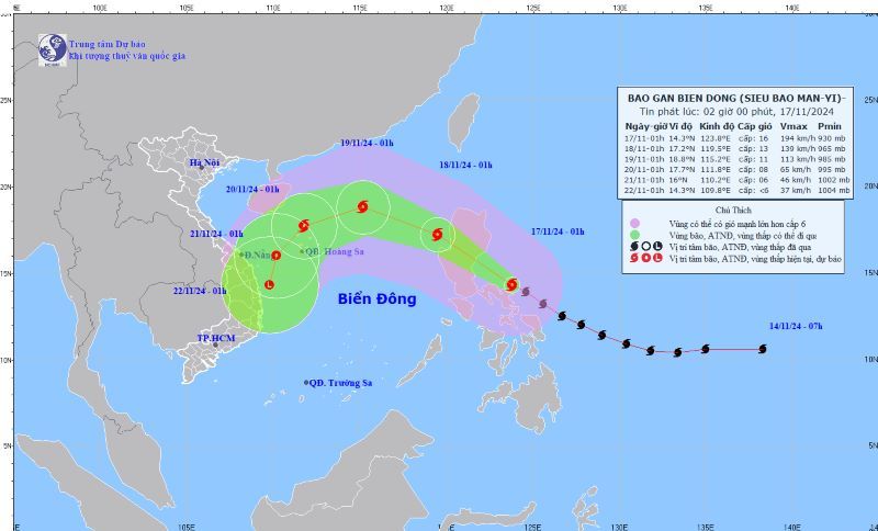 Siêu bão Man-yi giật trên cấp 17, tiến gần Biển Đông